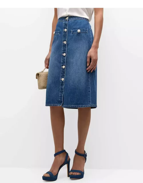 Landry Button-Front Denim Midi Skirt