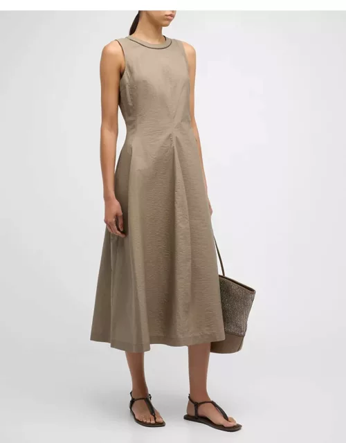 Techno Cotton Popeline Midi Dress with Monili Collar Detai