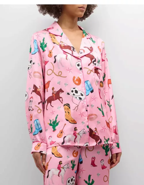 Rhinestone Cowgirl Printed Cropped Pajama Set