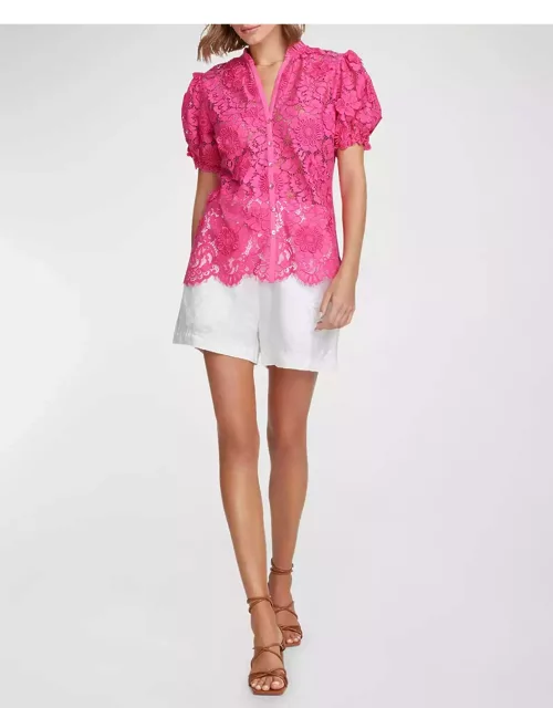 Mila Puff-Sleeve Floral Lace Shirt