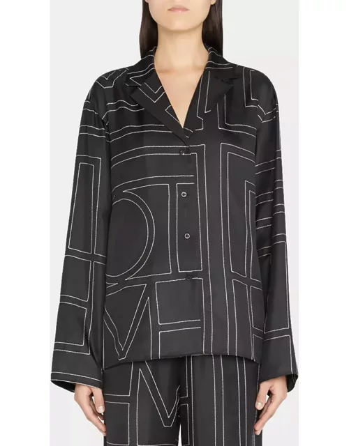 Monogram-Embroidered Silk Pajama Top