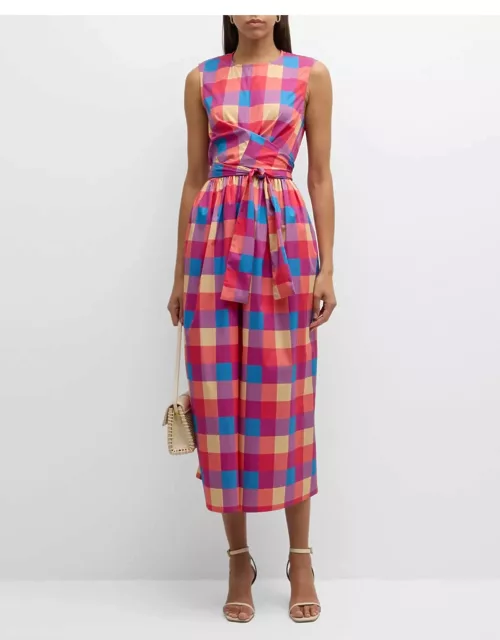 Plaid Cotton Fit-and-Flare Maxi Dres