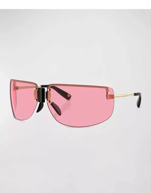 Half-Rimmed Metal Wrap Sunglasse