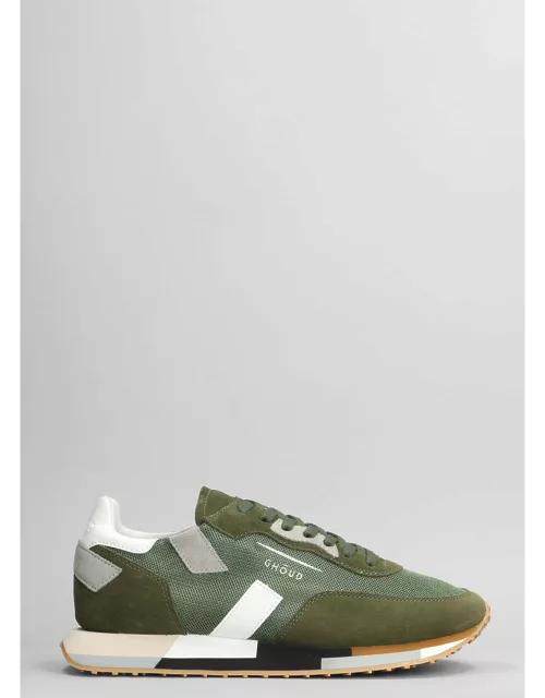 GHOUD Rush Multi Sneakers In Green Suede And Fabric