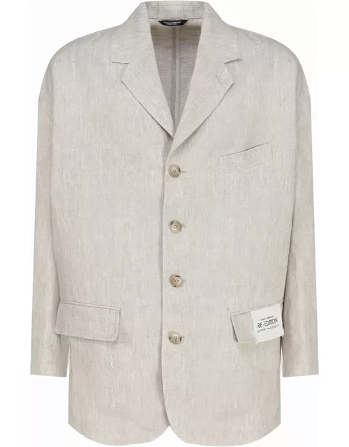 Dolce & Gabbana Single-breasted Jacket In Linen And Viscose