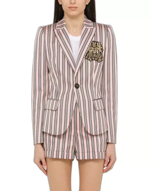 Dsquared2 Pink/blue Striped Single-breasted Jacket In Cotton Blend