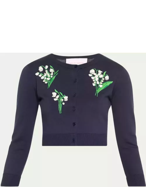 Floral Bead Embroidered 3/4-Sleeve Crop Cardigan
