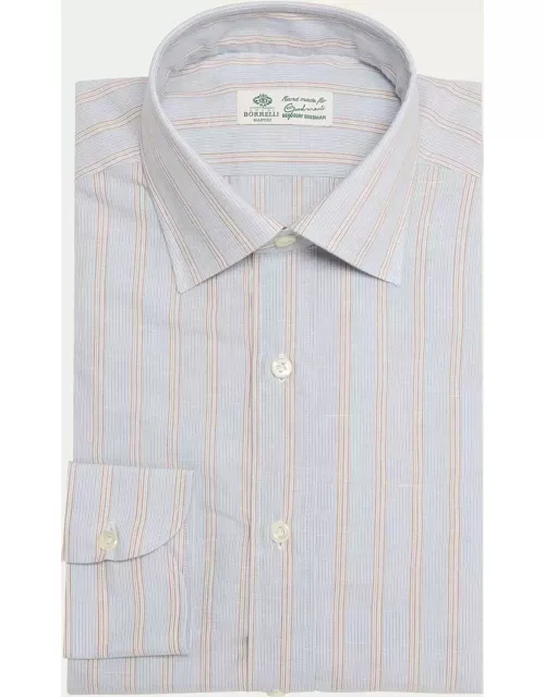 Men's Cotton and Linen Multi-Stripe Dress Shirt