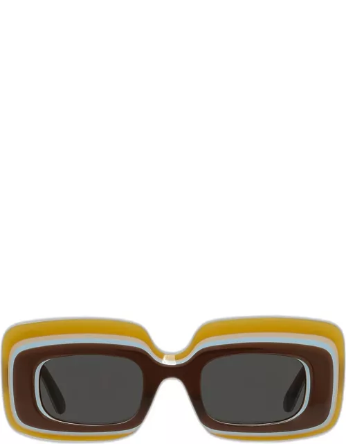 Multicolor Curved Logo Acetate Rectangle Sunglasse