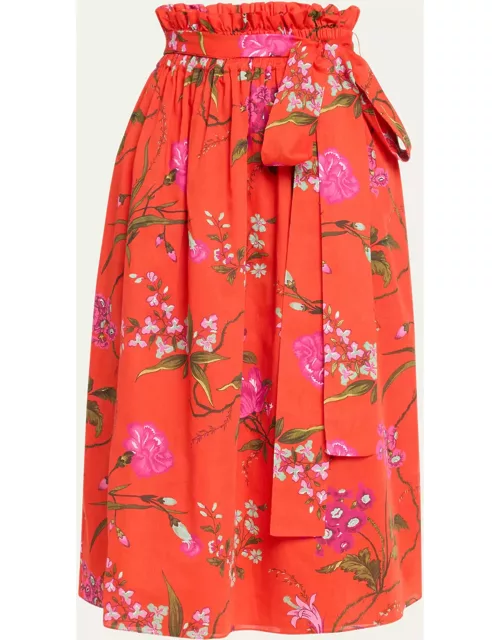 Floral Gathered Waist Midi Skirt