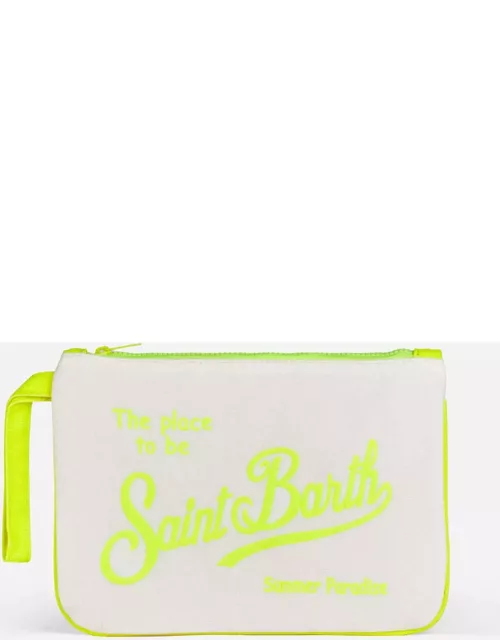 MC2 Saint Barth Parisienne White Canvas Pouch Bag With Saint Barth Print