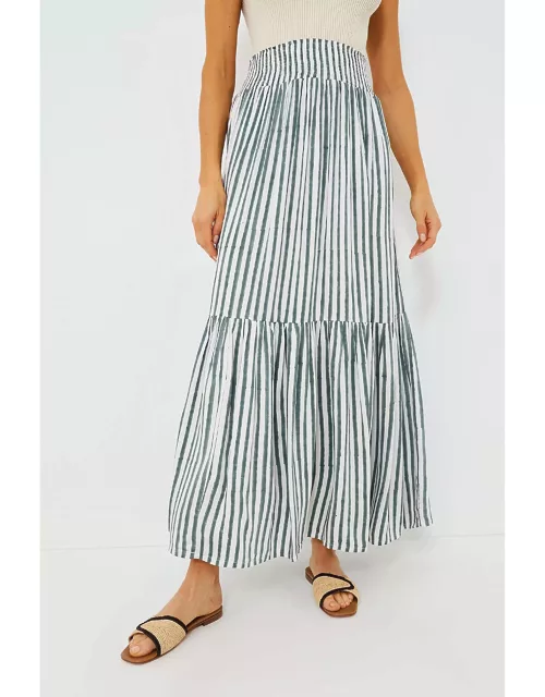 Moss Stripe Shirred Skirt