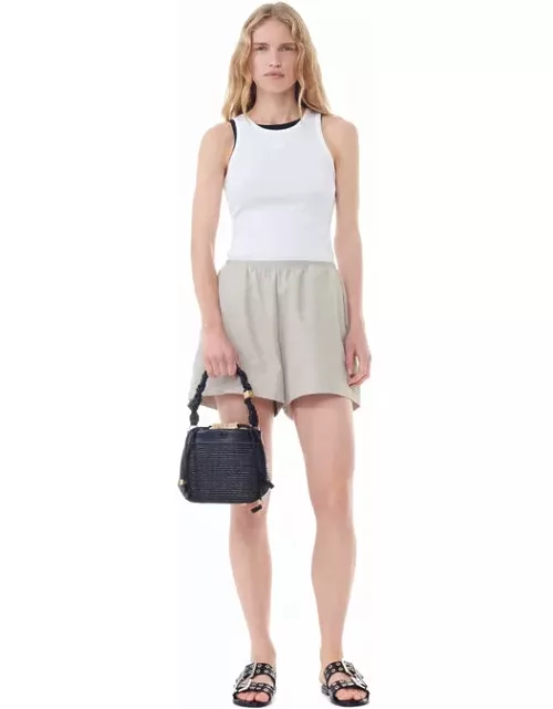 GANNI Grey Light Melange Suiting Elasticated Shorts in Alfalfa