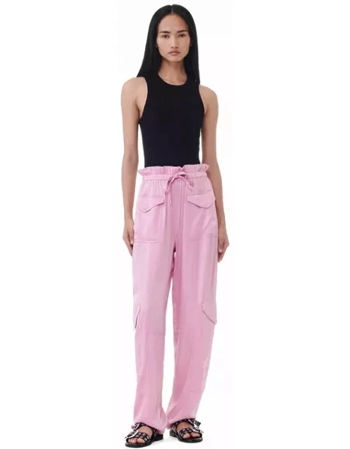 GANNI Pink Washed Satin Pants in Bleached Mauve