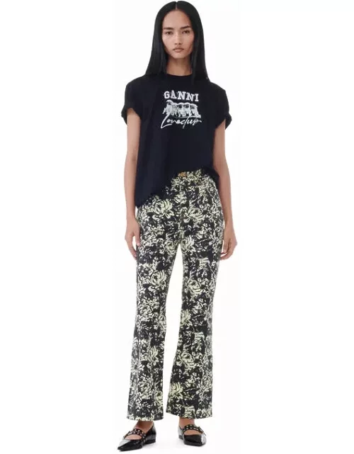 GANNI Floral Printed Betzy Cropped Jeans in Yellow
