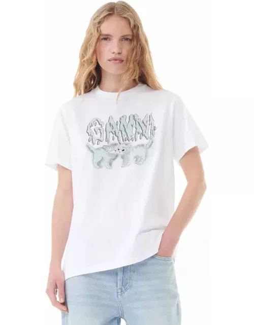 GANNI Basic Jersey Love Cats Relaxed T-shirt in White