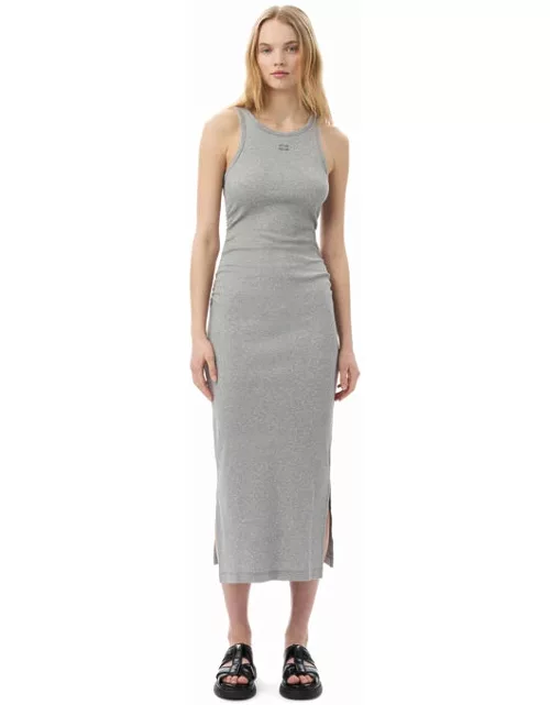 GANNI Soft Cotton Rib Tank Top Long Dress in Grey