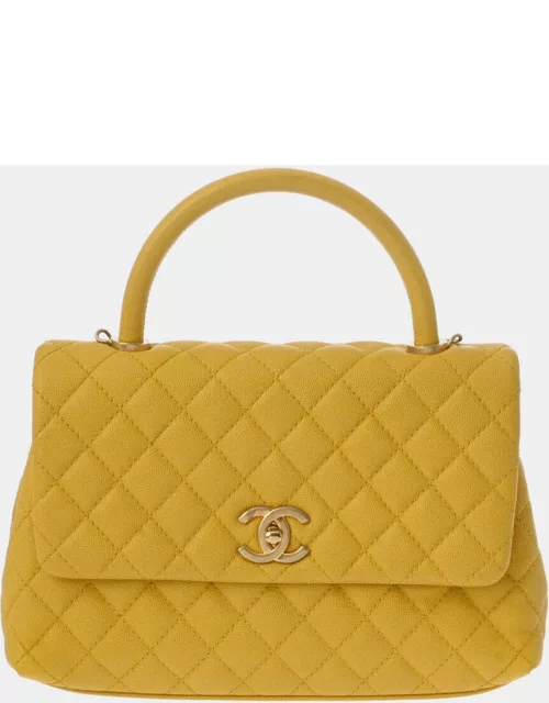 Chanel Yellow Caviar Leather Coco Top Handle Bag