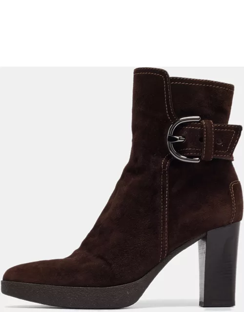 Tod's Brown Suede Buckle Detail Ankle Boot