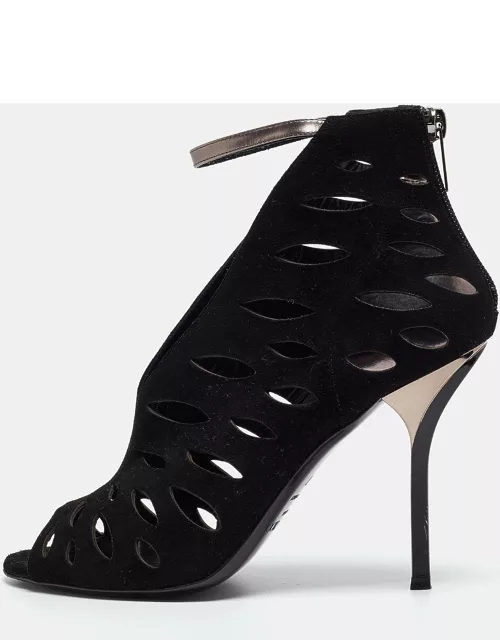 Jimmy Choo Black/Metallic Suede and Leather Cut Out Tamber Bootie