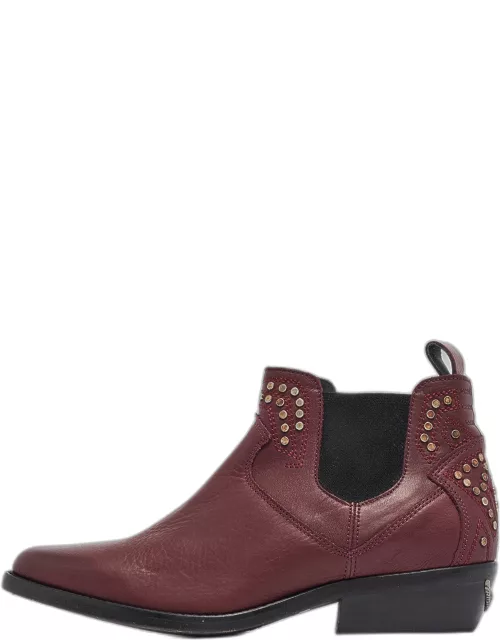 Zadig & Voltaire Burgundy Leather Thylana Studded Ankle Bootie