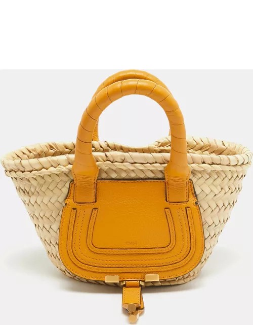 Chloe Yellow/Natural Raffia and Leather Mini Marcie Basket Bag