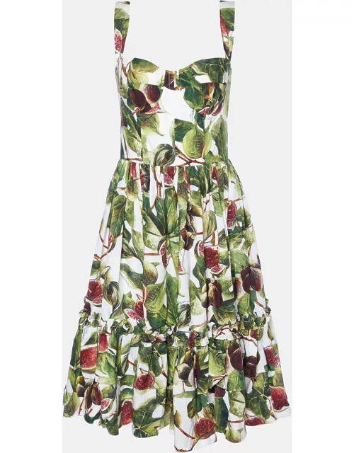 Dolce & Gabbana Green Fig Print Cotton Midi Dress