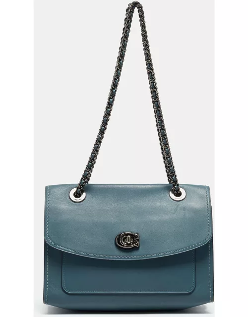 Coach Blue Leather Small Parker Chain Flap Shoulder Bag