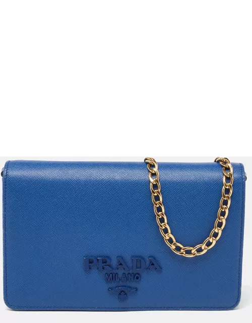 Prada Blue Saffiano Leather Wallet on Chain