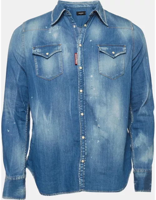 Dsquared2 Blue Ripped Denim Long Sleeve Shirt