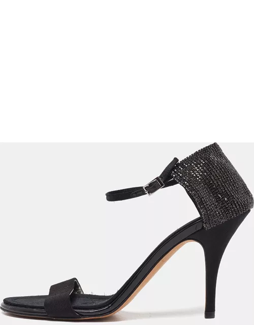 Giuseppe Zanotti Black Fabric and Crystal Embellished Ankle Strap Sandal