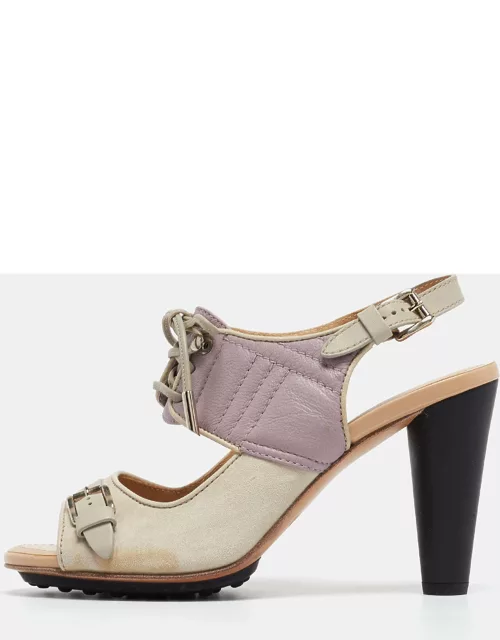 Tods Grey/Purple Suede and Leather Ankle Strap Sandal