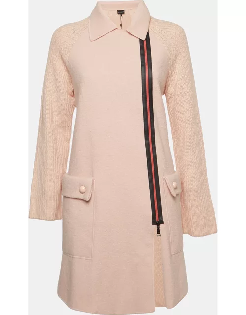Emporio Armani Pink Contrast Zipper Wool Mid-Length Coat