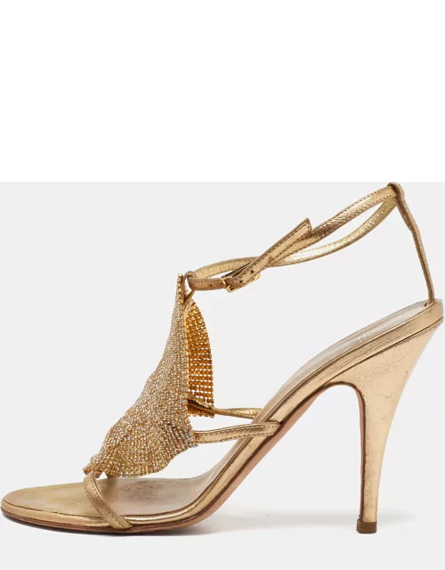 Giuseppe Zanotti Gold Leather Crystal Embellished Sandal