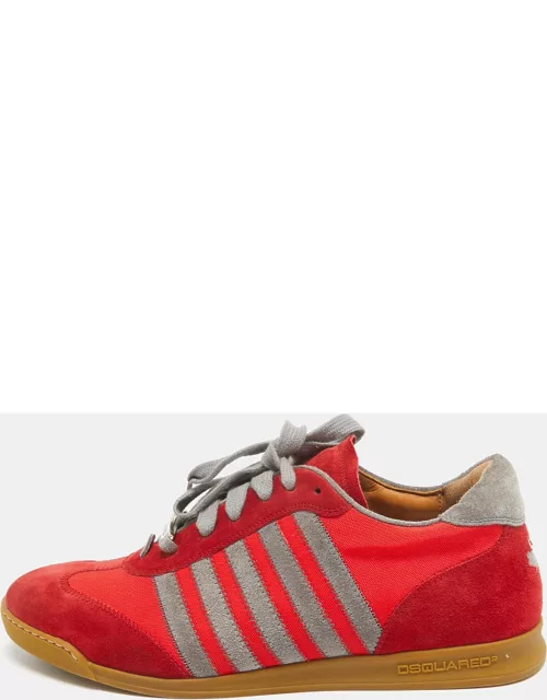 Dsquared2 Red/Grey Suede and Canvas Low Top Sneaker
