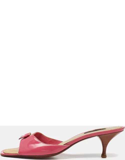 Louis Vuitton Pink Patent Leather Bow Open Toe Slide Sandal