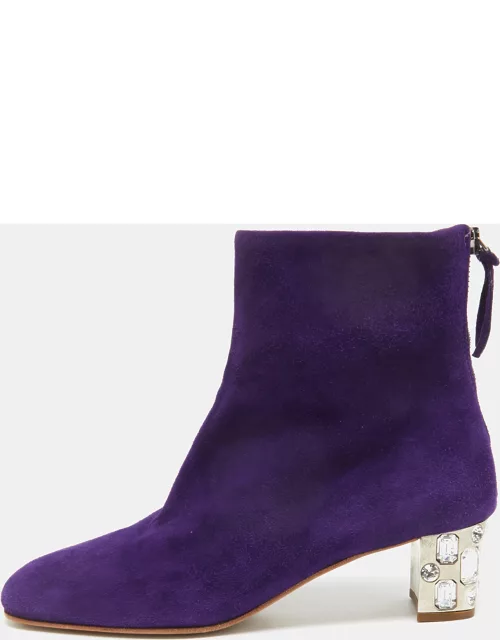 Miu Miu Purple Suede Crystal Embellished Ankle Boot