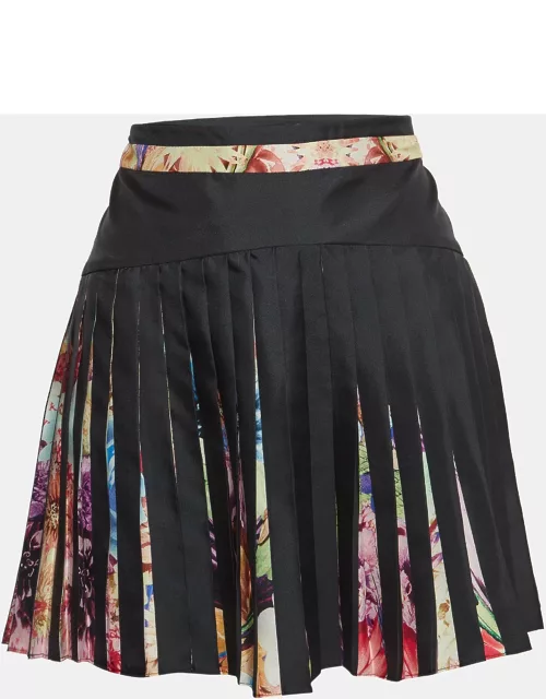 Roberto Cavalli Multicolor Floral Printed Silk Pleated Mini Skirt