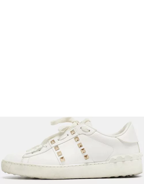 Valentino White Leather Rockstud Lace Up Sneaker