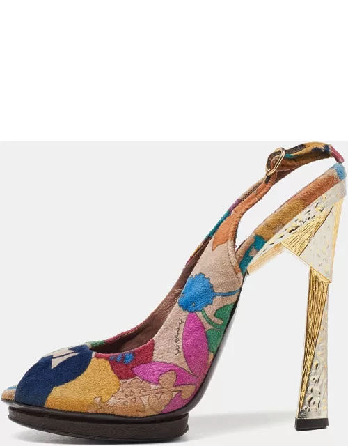 Missoni Multicolor Velvet Peep Toe Slingback Sandal