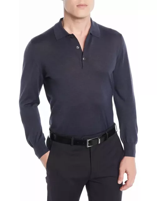 Men's Wool/Cashmere-Blend Long-Sleeve Polo Shirt