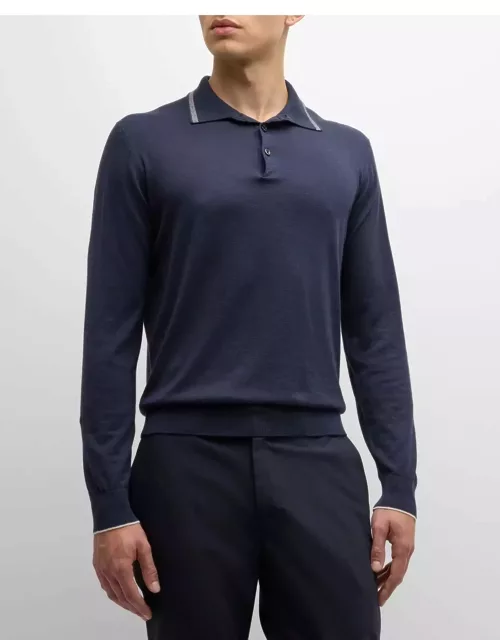 Men's Cotton-Cashmere Long-Sleeve Polo Shirt