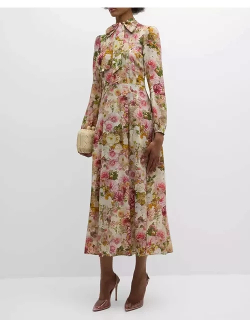 Alison Floral Crepe De Chine Long-Sleeve Maxi Dres