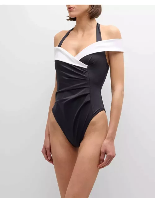 Off-Shoulder Halter One-Piece Swimsuit