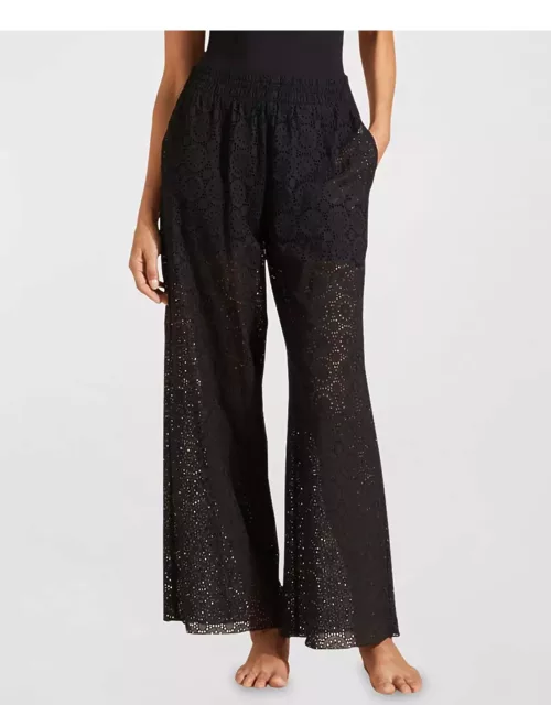 Embroidered Wide-Leg Cotton Pant
