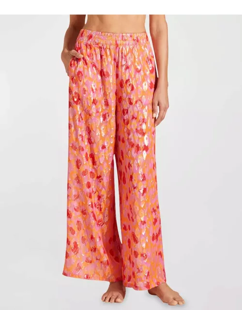 Abstract Leopard Printed Wide-Leg Silk Pant