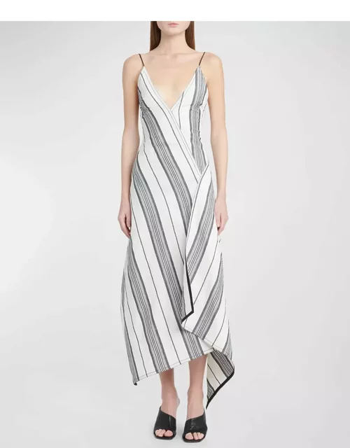 Asymmetric Striped Backless Midi Dres