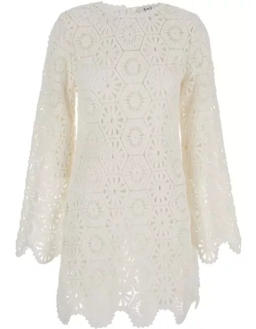 Sea New York lakshmi White Mini Tunic Dress In Crochet Woman