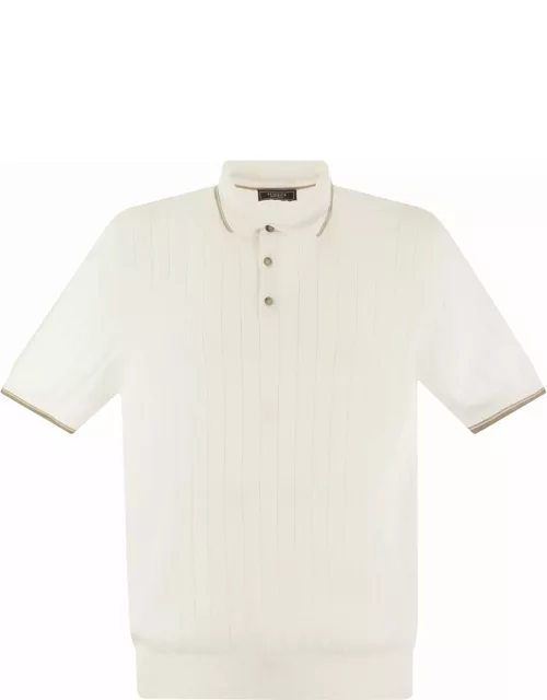 Peserico Polo Shirt In Pure Cotton Crepe Yarn With Flat Rib
