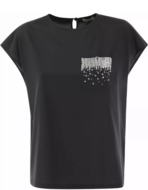 Peserico Crepe De Chine Top With Sequin Pocket